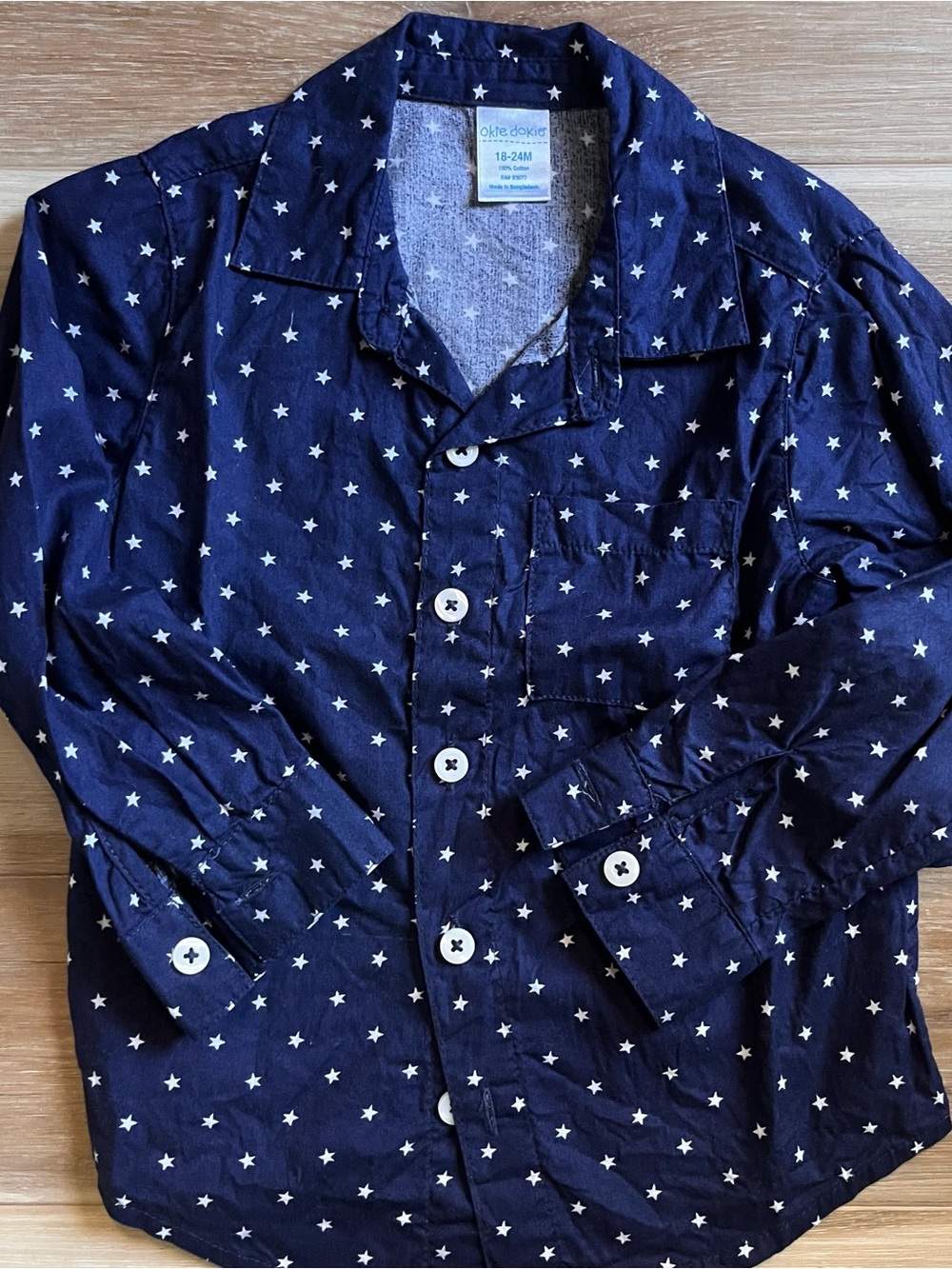 Okie Dokie Navy Star Print Button-Down Shirt
